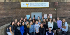 ALHS students stand in front of Honey From the Rock location